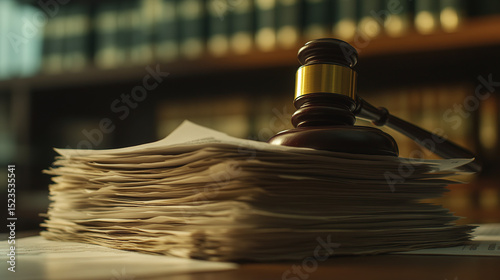 Gavel resting on medical documents symbolizing health-related legal dispute, healthcare law and justice system concept, medical malpractice or insurance claim case.
