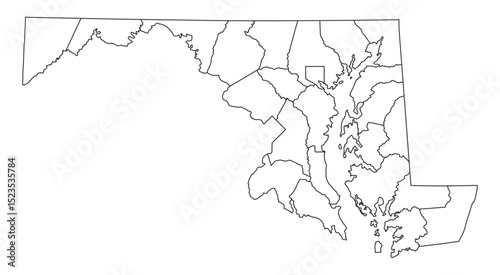 Maryland Map Outlines On White Background Vector