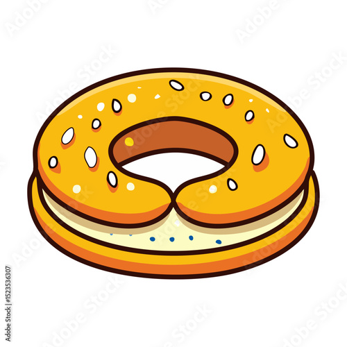 A classic bagel with sesame seeds on top, sliced in half. 