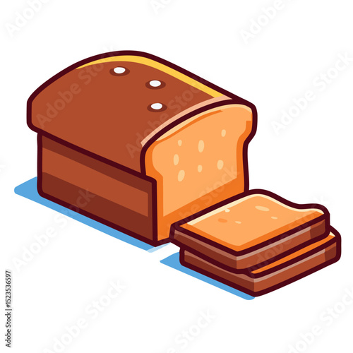 A dark brown rye bread loaf with a dense texture, sliced and displayed. 