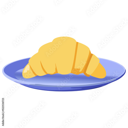 A golden, flaky croissant with visible layers, sitting on a plate. 