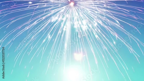 4K Slow Motion Fireworks Burst Over Patriotic Gradient Sky