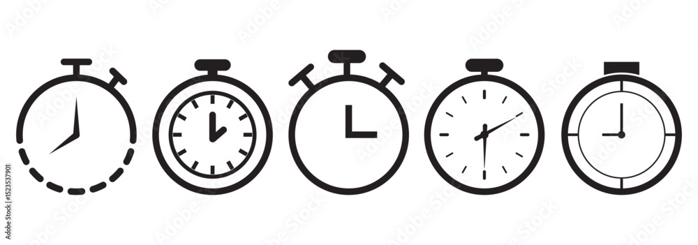 Fototapeta premium Clock icon set. Time icon vector. watch icon symbol. Time icon vector. watch icon symbol. Flat alarm clock icons set in vector illustration. Variety clocks design.