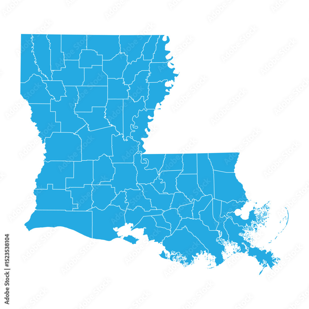 Louisiana Blue Administrative Map On White Background Vector Louisiana Blue Administrative Map On White Background Vector