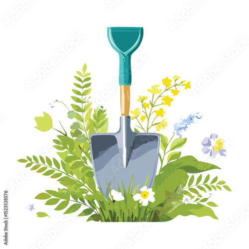 Green Garden Shovel with Yellow Flowers