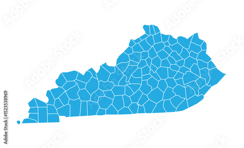 Kentucky Blue Administrative Map White Isolated Background