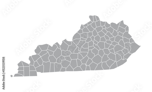 Kentucky Grey Administrative Map White Isolated Background