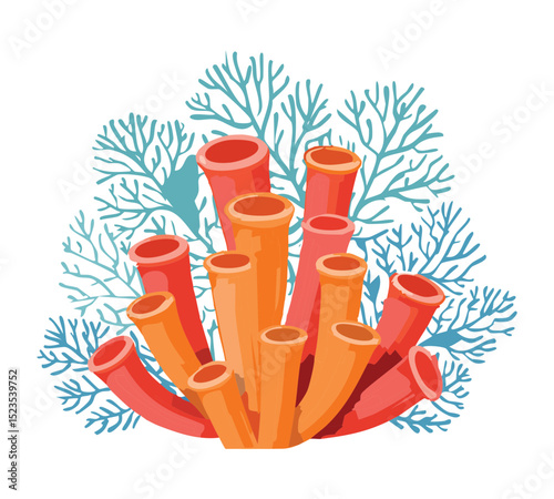 Orange Coral Tubes and Blue Branches