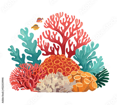 Mixed Corals with Fish Underwater Scene