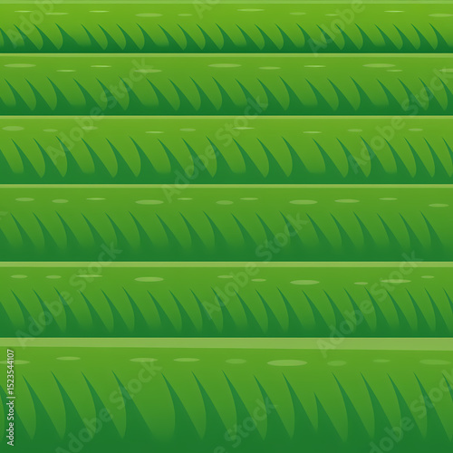 Seamless Flat Design Pattern of Vibrant Green Grass Blades in Parallel Lines with Dew Texture and Pale Blue Sky