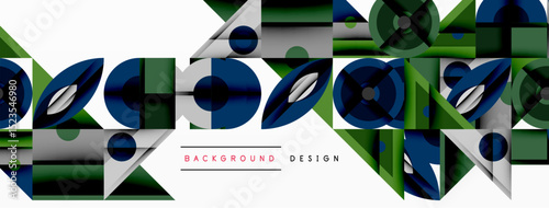 Abstract geometric pattern. Dark blues, greens, grays create modern design. Overlapping shapes suggest depth, texture. Minimalist aesthetic.