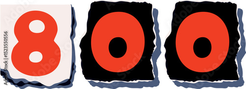 800 Retro torn paper number Design art