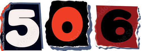 506 Retro torn paper number Design art