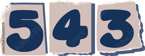 543 Retro torn paper number Design art