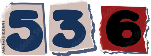536 Retro torn paper number Design art