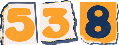 538 Retro torn paper number Design art
