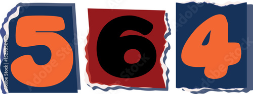 564 Retro torn paper number Design art
