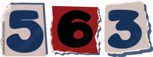 563 Retro torn paper number Design art