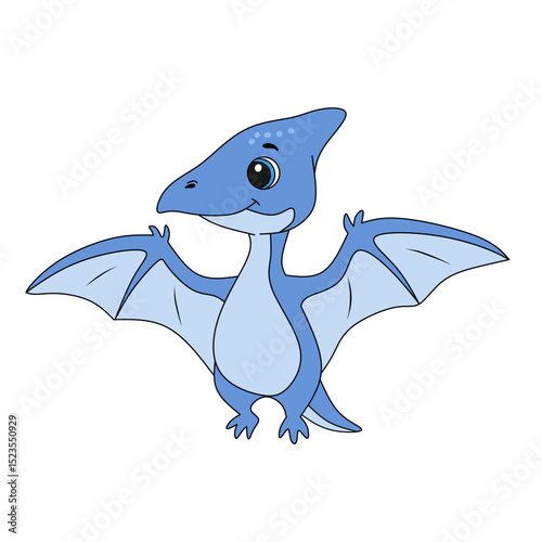 Cheerful cartoon style blue Pterodactyl flying dinosaur. Great for children educational graphics, dinosaur themed parties, and prehistoric illustrations