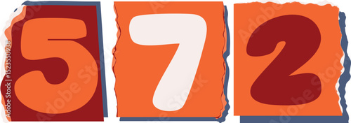572 Retro torn paper number Design art