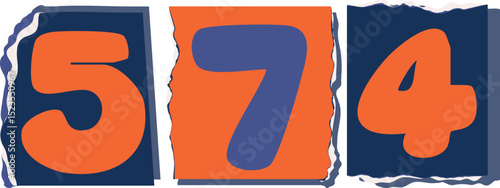 574 Retro torn paper number Design art