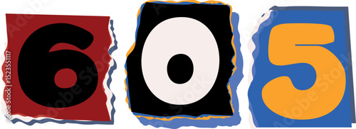 605 Retro torn paper number Design art