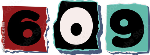 609 Retro torn paper number Design art