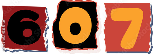 607 Retro torn paper number Design art