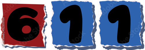 611 Retro torn paper number Design art