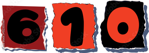 610 Retro torn paper number Design art