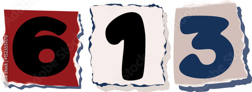 613 Retro torn paper number Design art