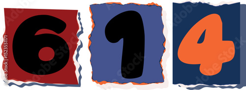 614 Retro torn paper number Design art