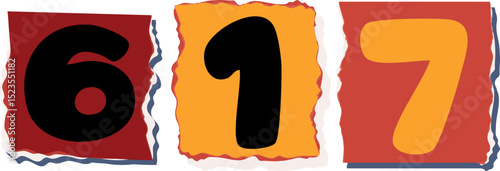 617 Retro torn paper number Design art