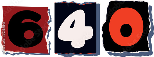 640 Retro torn paper number Design art