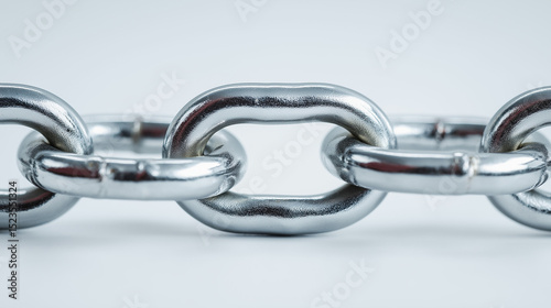 Close-up of a shiny metal chain on a white background symbolizing strength and connection.
 photo