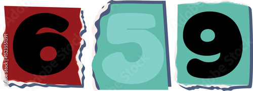 659 Retro torn paper number Design art