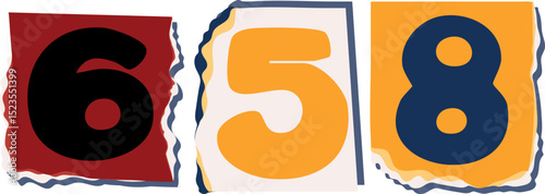 658 Retro torn paper number Design art