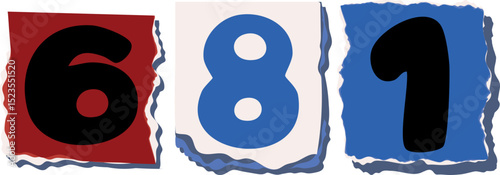 681 Retro torn paper number Design art