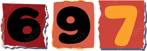 697 Retro torn paper number Design art