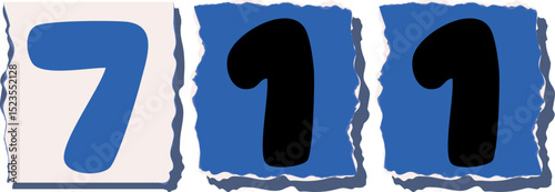 711 Retro torn paper number Design art