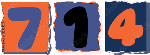 714 Retro torn paper number Design art