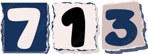 713 Retro torn paper number Design art