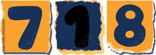 718 Retro torn paper number Design art