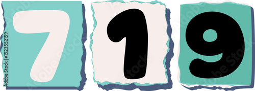 719 Retro torn paper number Design art