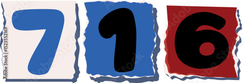 716 Retro torn paper number Design art
