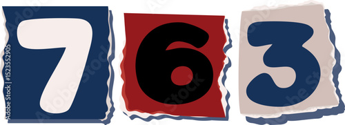 763 Retro torn paper number Design art