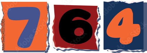 764 Retro torn paper number Design art