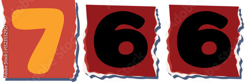 766 Retro torn paper number Design art