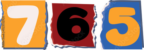 765 Retro torn paper number Design art