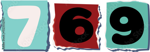 769 Retro torn paper number Design art